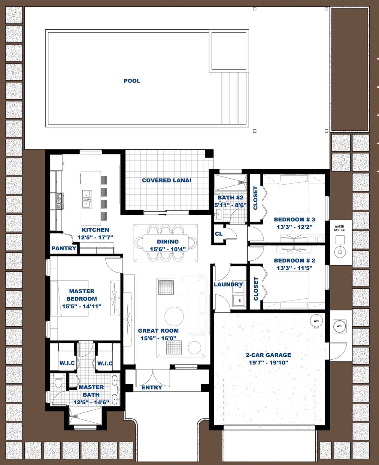Palma Homes 1625 2D floor plan with dimensions