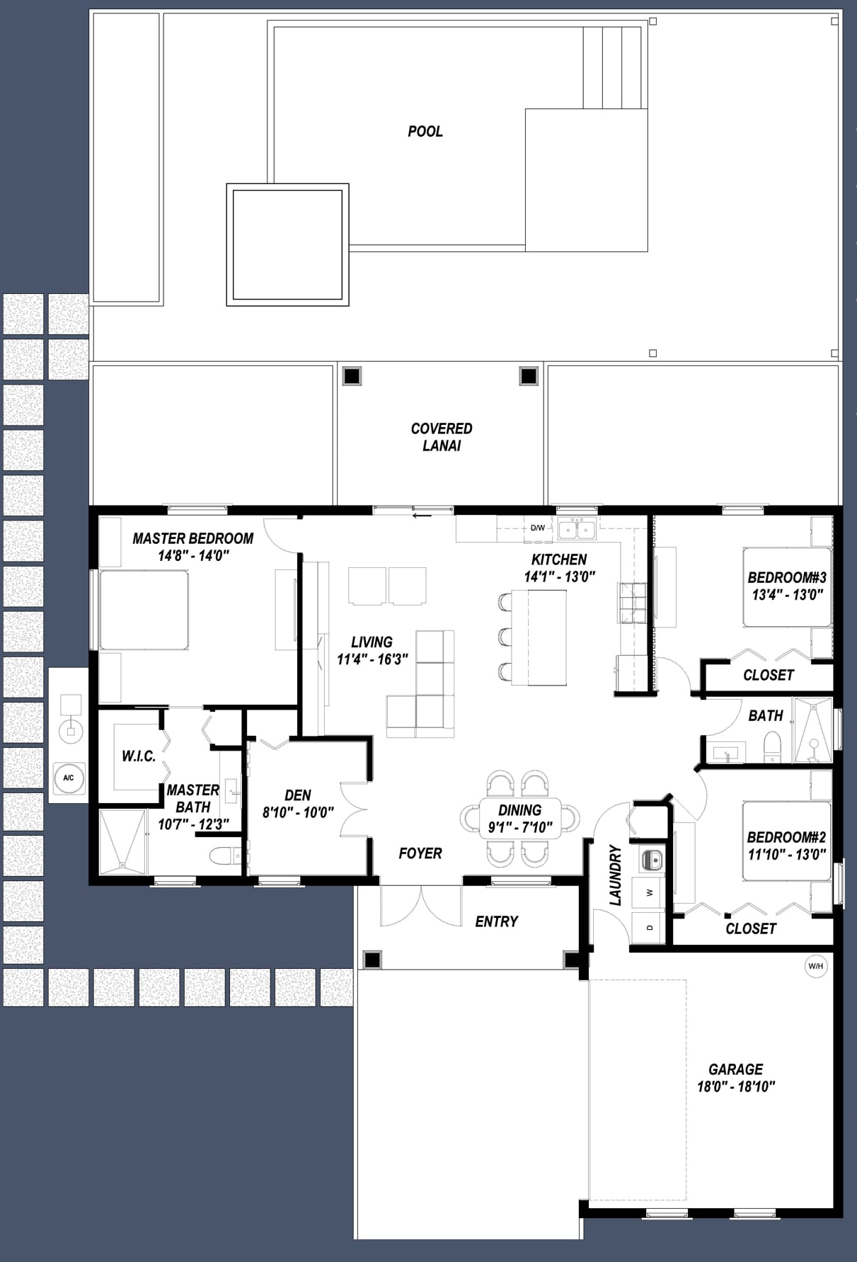 Pheme M1 Op. Garage Side 2D floor plan with dimensions