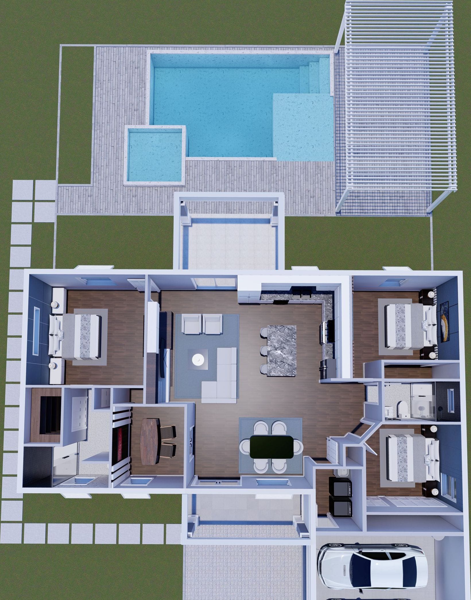 Pheme M1 Op. Garage Side 3D floor plan, top-down
