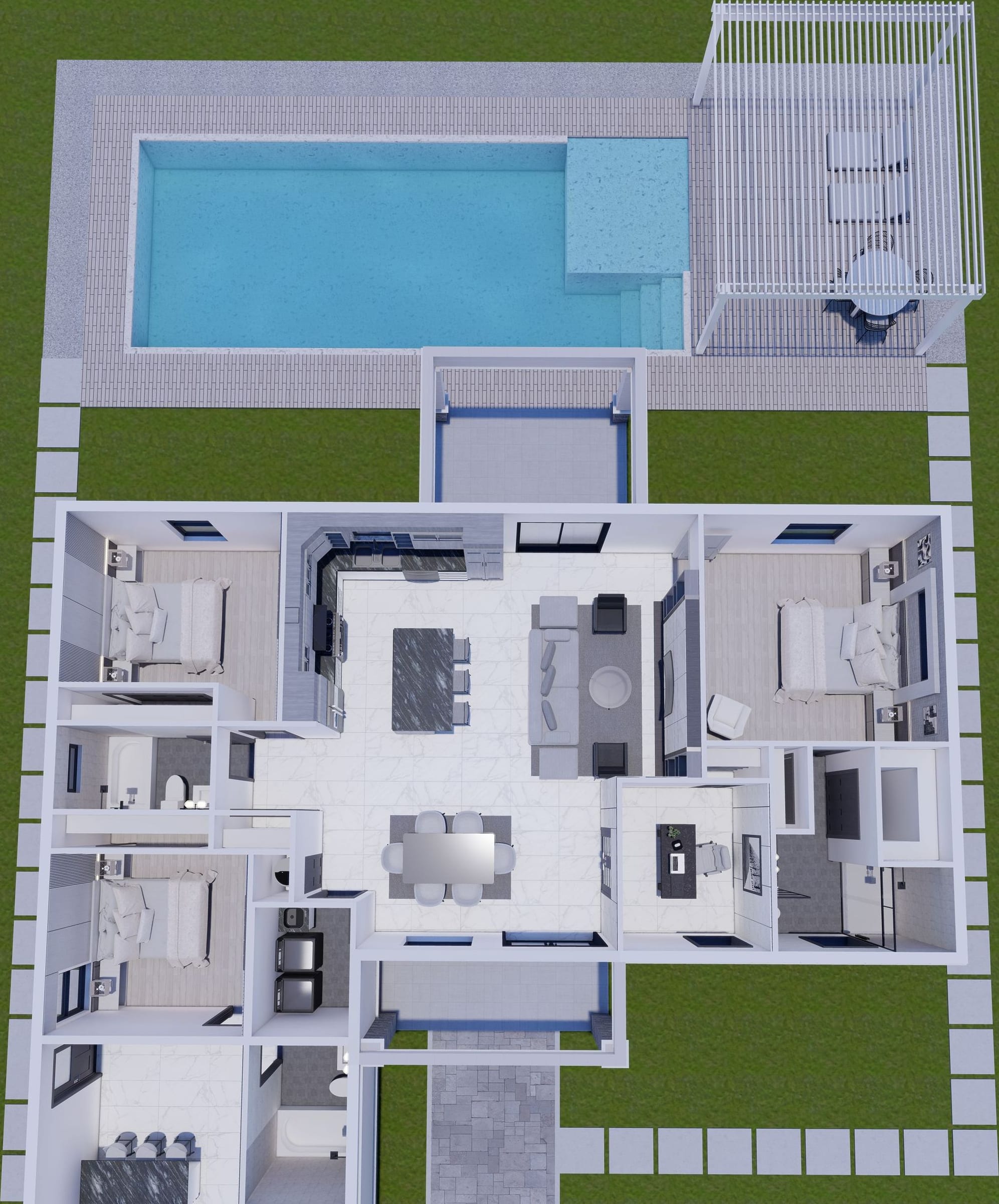 Pheme M1 Op. No Garage 3D floor plan, top-down