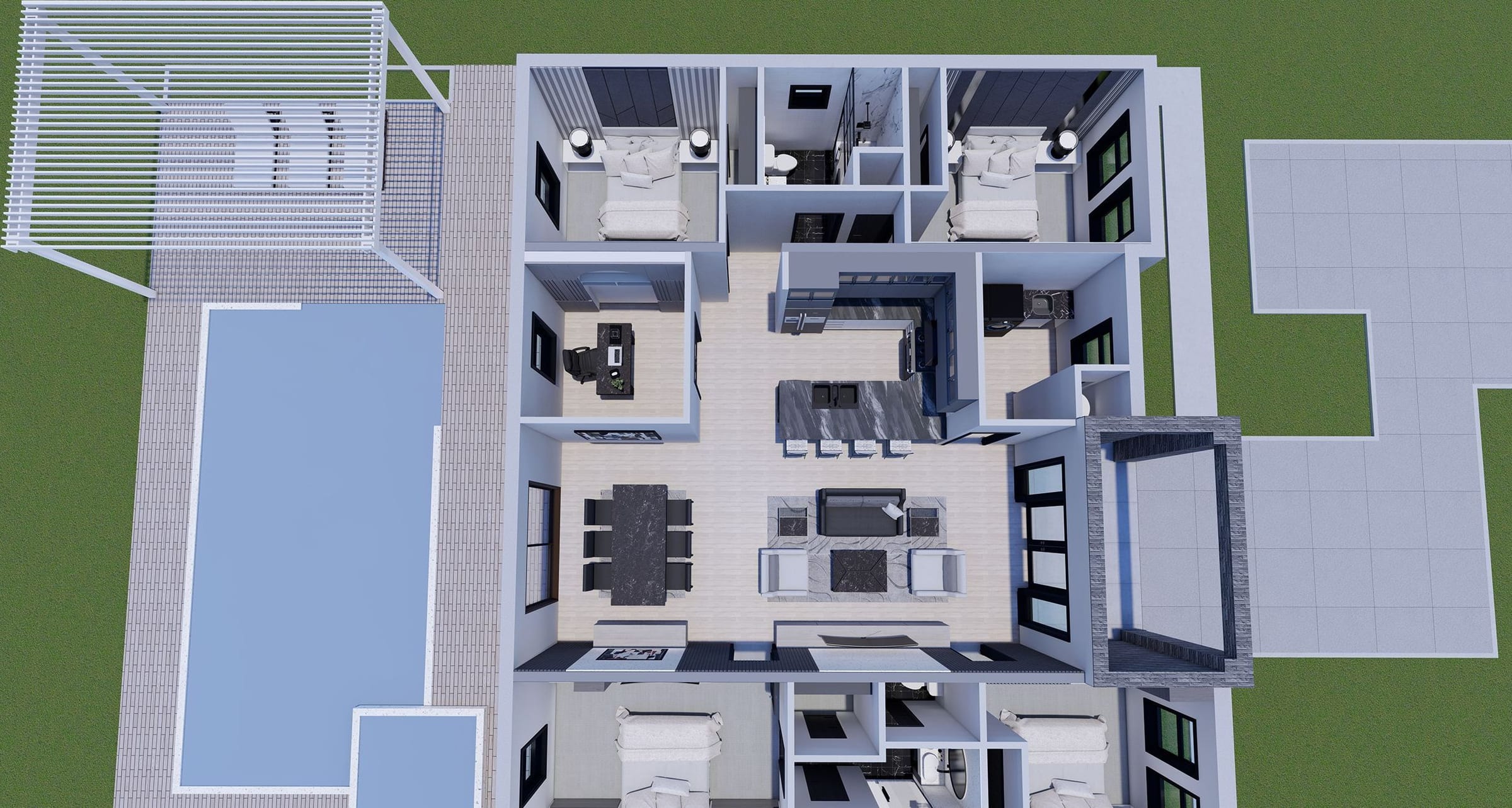 Picturesque 3D floor plan, side view