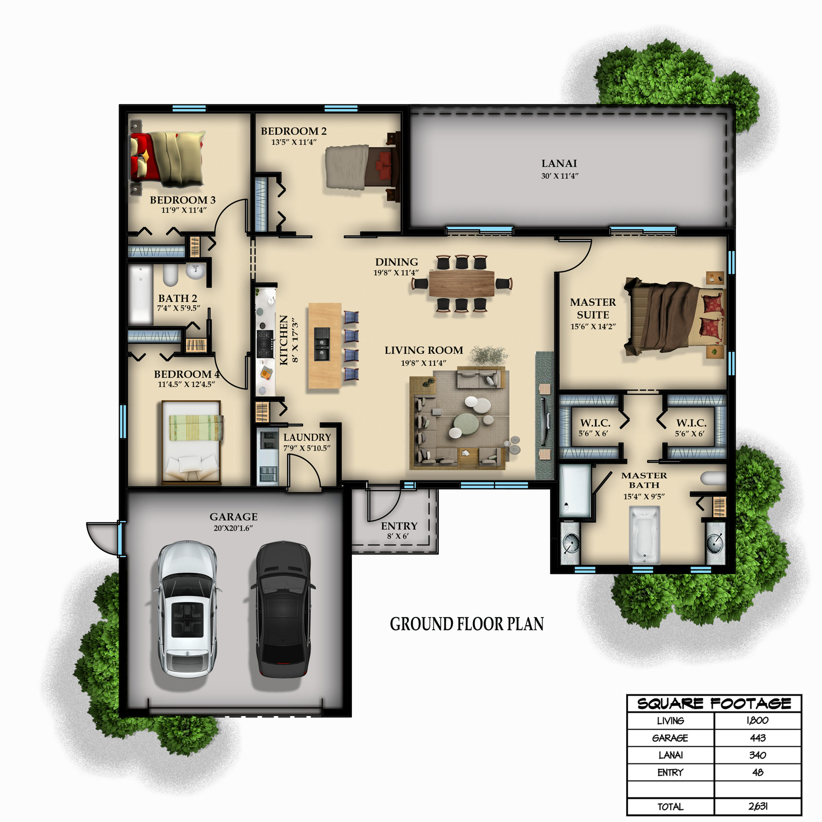 Raven 2D floor plan with dimensions
