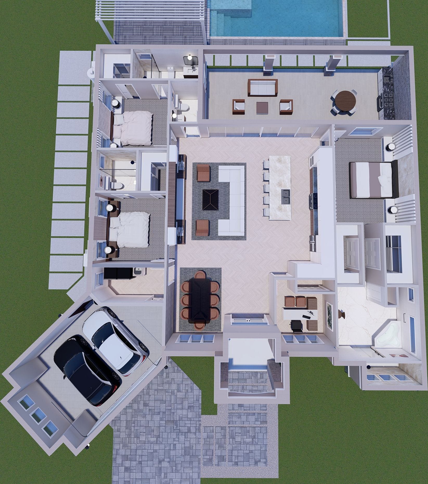 Sponde 3D floor plan, top-down