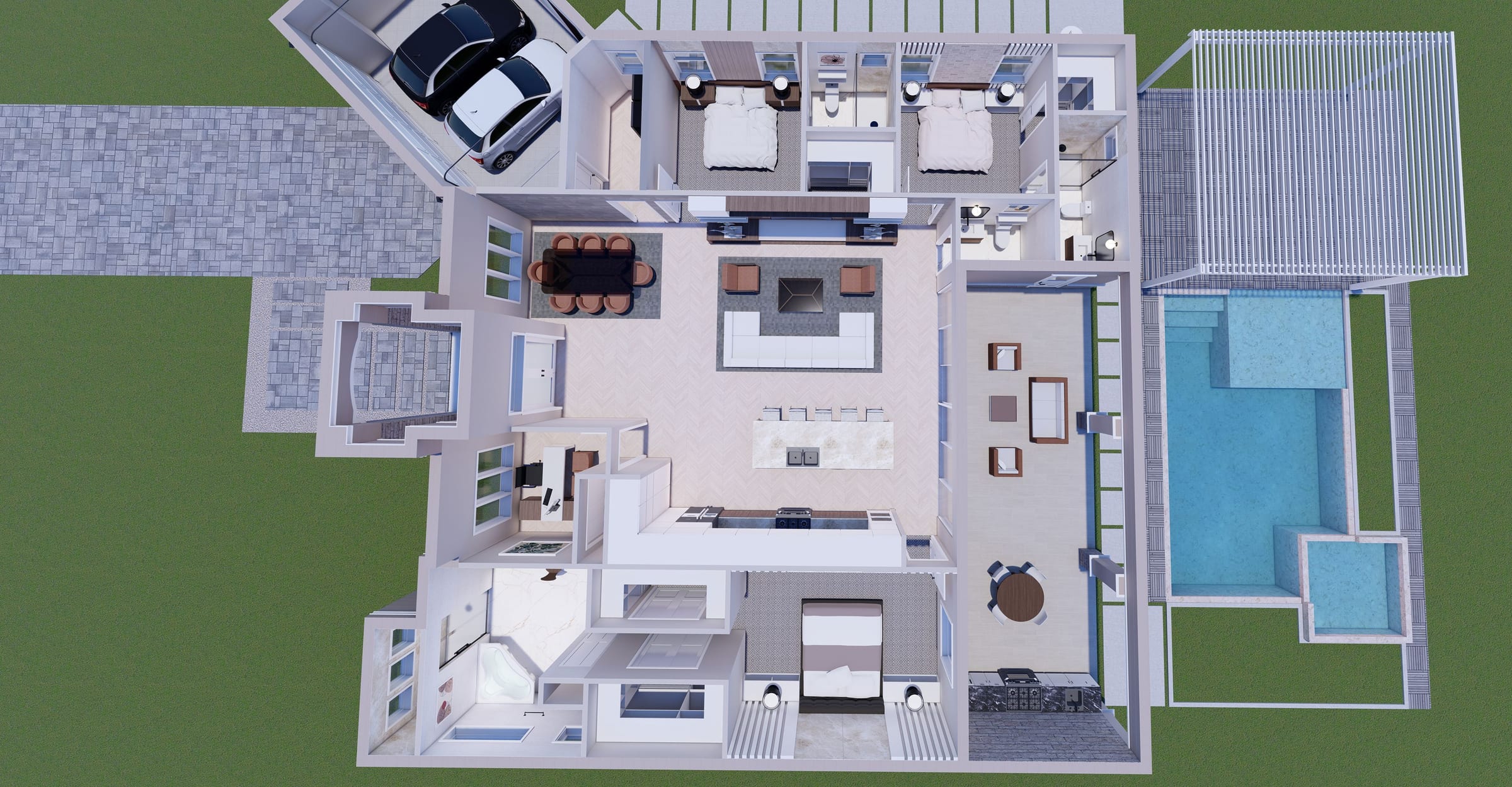 Sponde 3D floor plan, side view