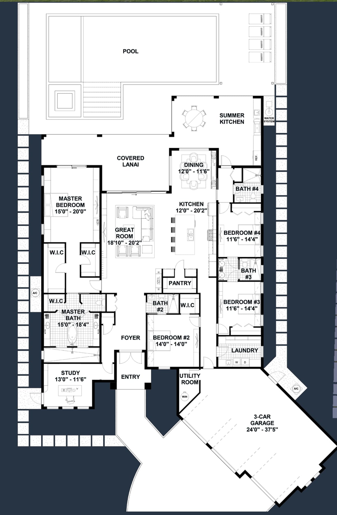 Styx M1 (3 Car Garage) 2D floor plan with dimensions