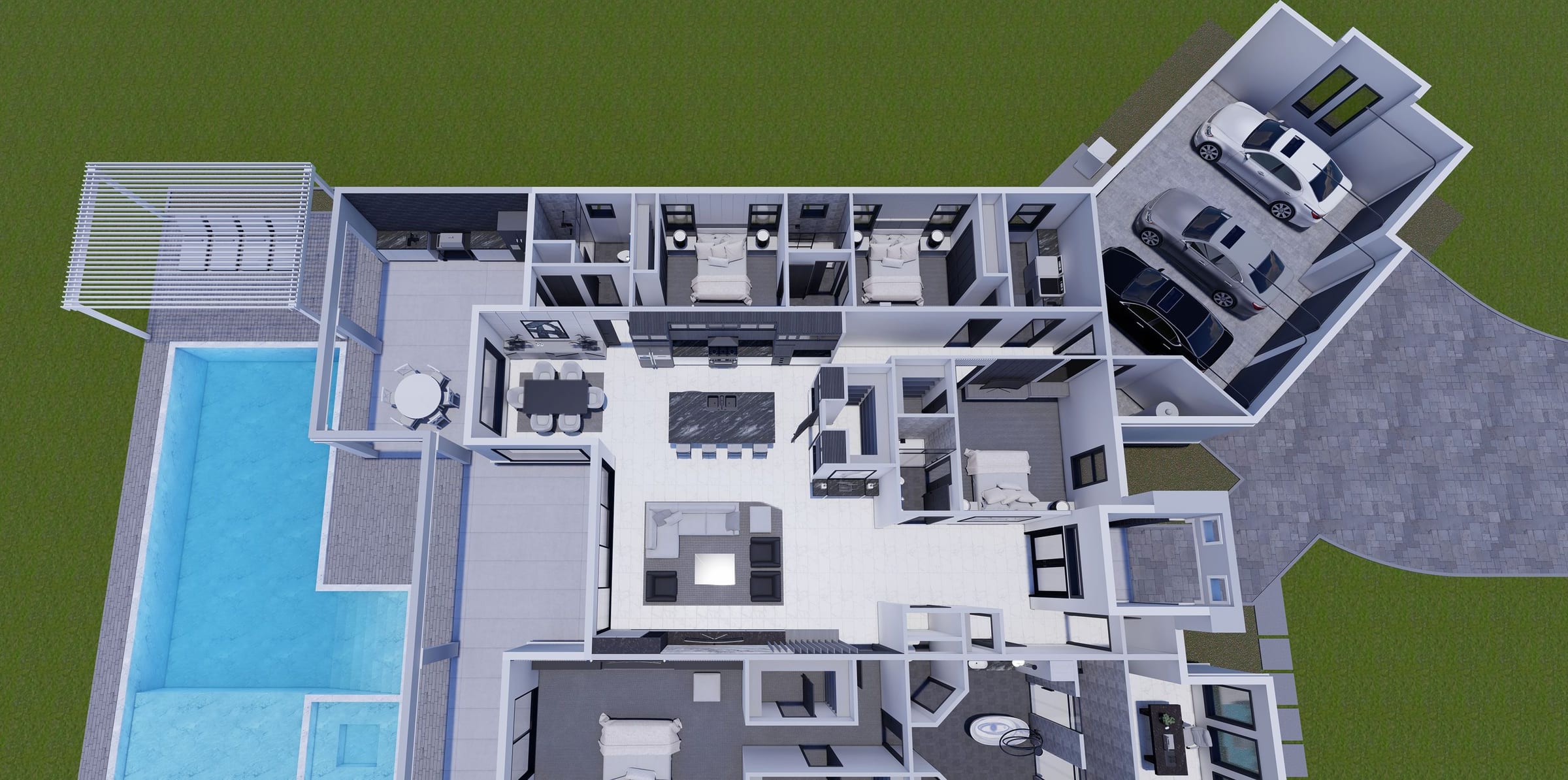 Styx M1 (3 Car Garage) 3D floor plan, side view