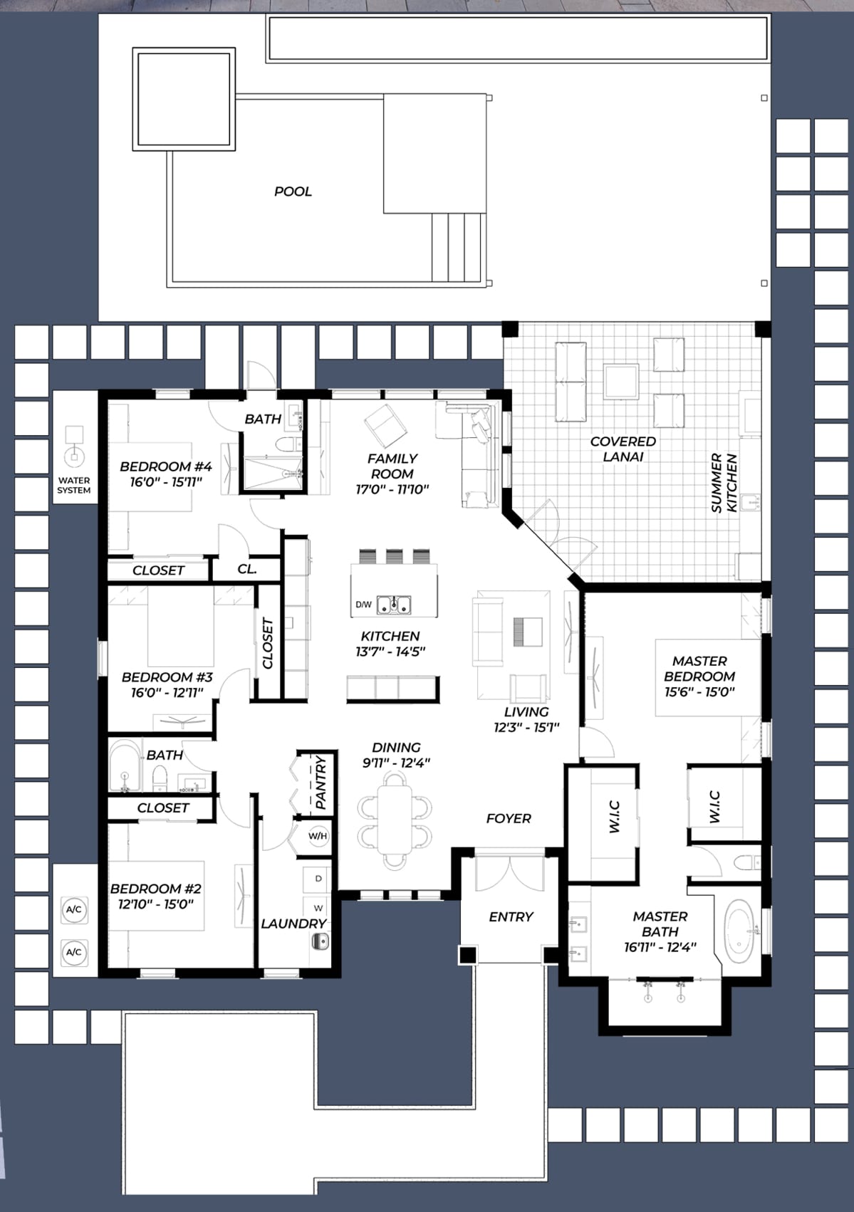 Theros 2D floor plan with dimensions